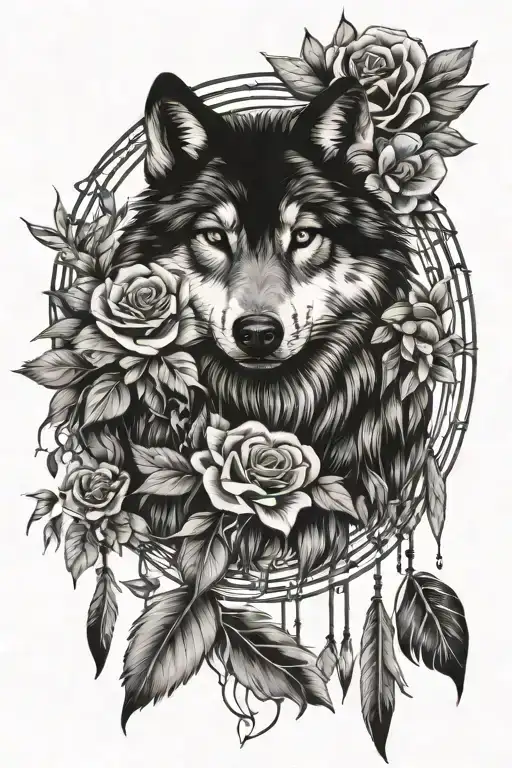 Wolf Flowers Dreamcatcher Roses Mayflowers Hibiscus