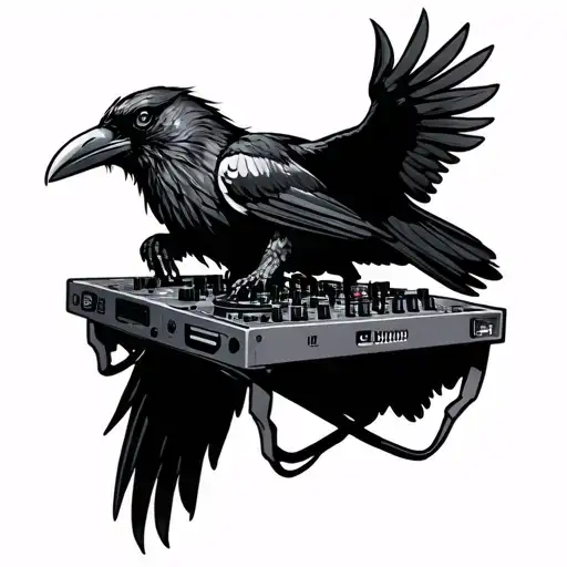 A Black Raven At A Rave Playing On Xdj-az Dj Decks