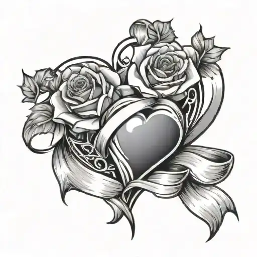 Heart With Rose And Ribbon Wrapped Around Indicating The