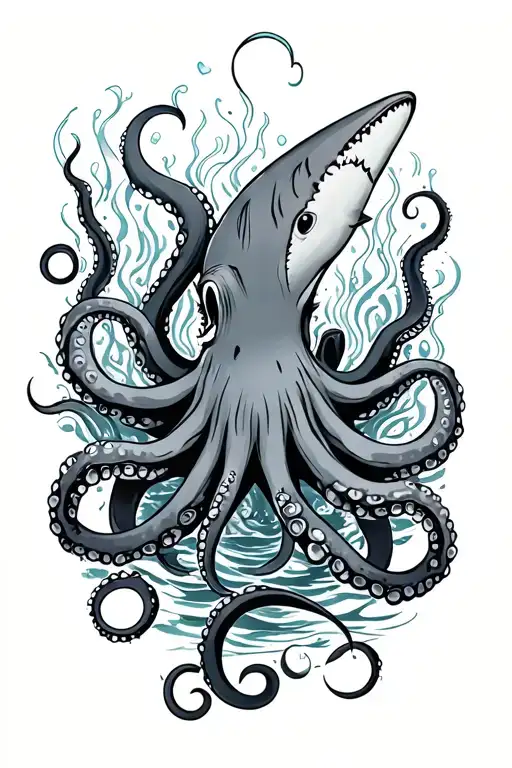 Octopus And Shark And Sea