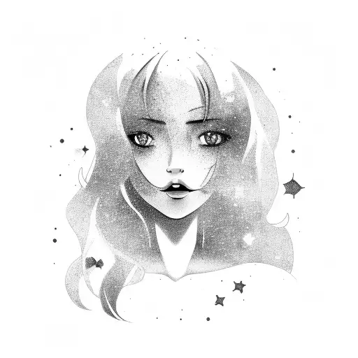 Girl Outline With Galaxy In