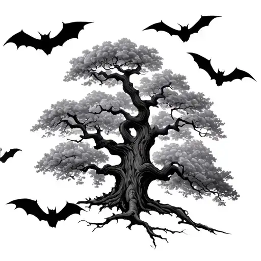 Bats Flying Around A Tree