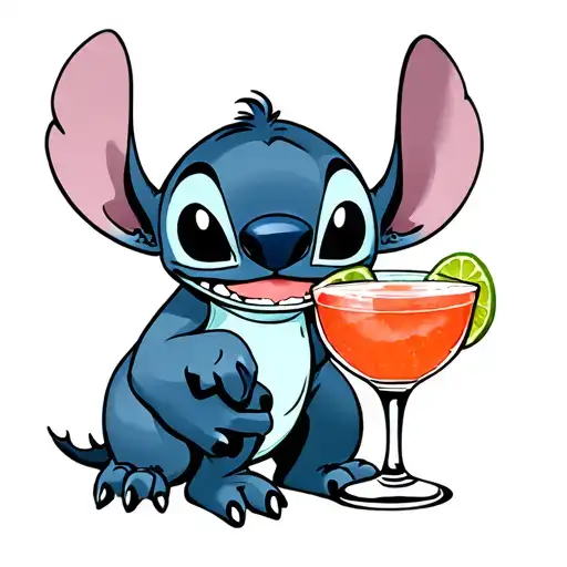 Disney Stitch Holding A Margarita Glass