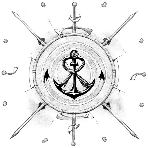 Anchor And Rose And Ships Wheel