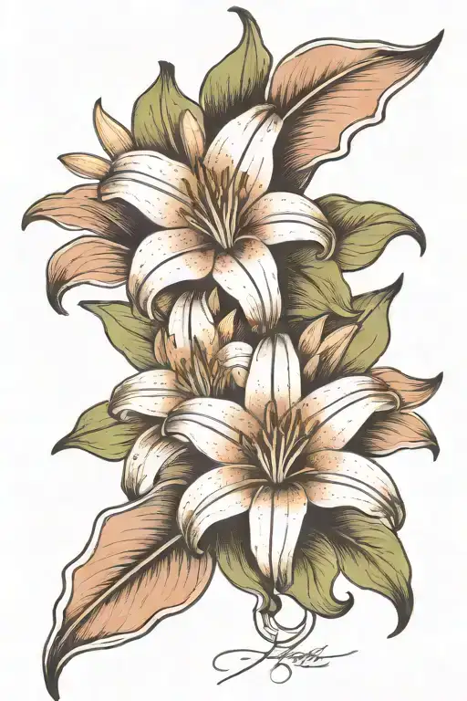 Two Lily Flower With Name Intertwined