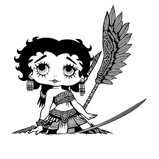 Betty Boop As A Aztec Warrior