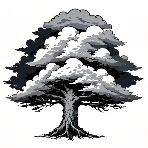 Family Tree With Clouds Surrounding With Tine Of Death Underneath