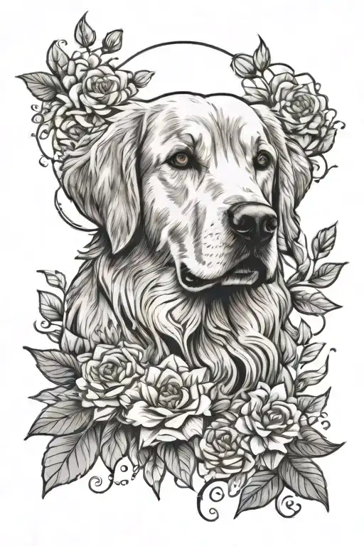 A Golden Retriever Surrounded By Blooming Flowers And The Sun