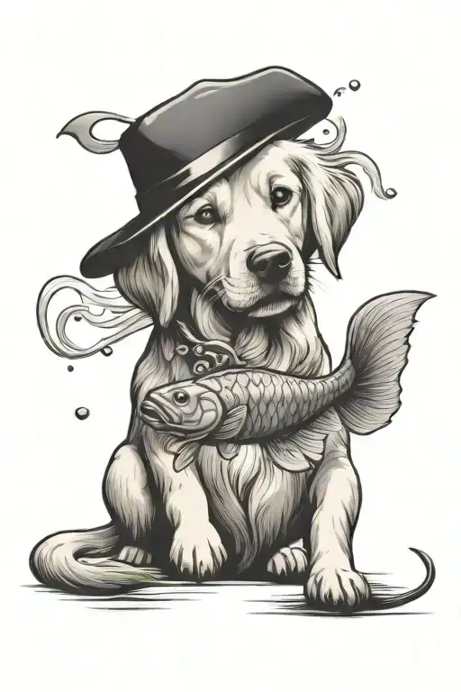 A Golden Retriever Playing With A Fish