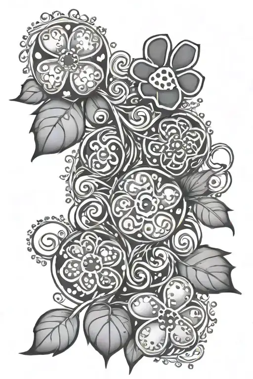 4 Paw Prints With A Vine Wrapping Around With Dotted Hearts And Circles As The Leaves