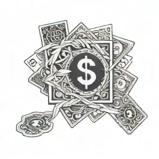 An Anime-inspired Design Featuring A Stack Of Money Intertwined With Intricate Geometric Patterns