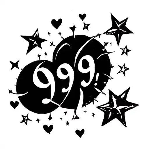 999 With Stars And Little Hearts Around It Luminous Points