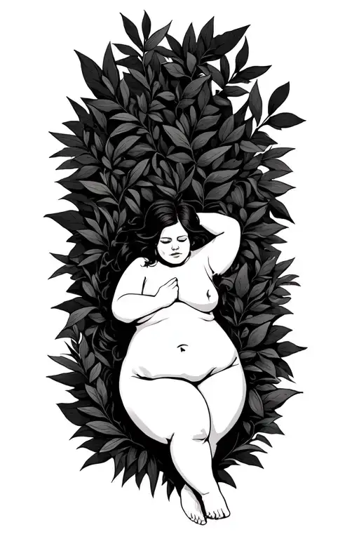 Nude Bbw Chubby White Girl Frontal Side Laying Pose In Foliage Black And Grey Hands And Feet Hidden