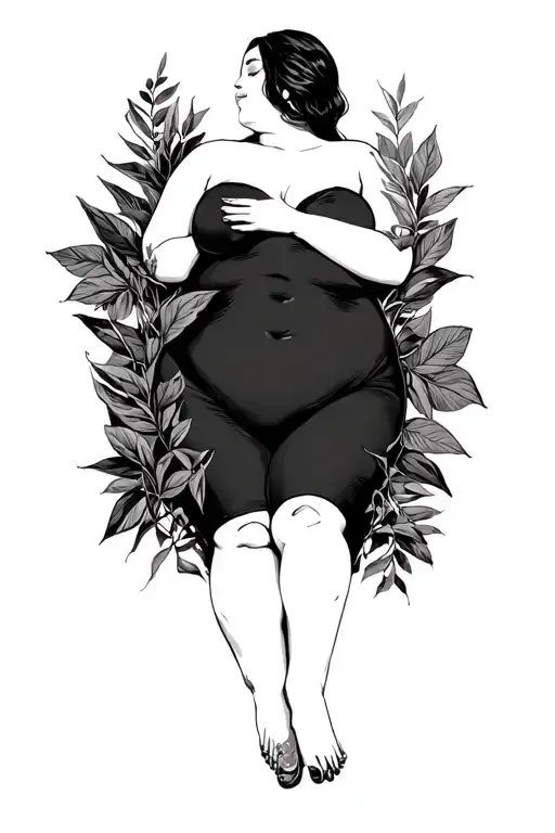Nude Bbw Chubby White Girl Frontal Side Laying Pose In Foliage Black And Grey Hands And Feet Hidden
