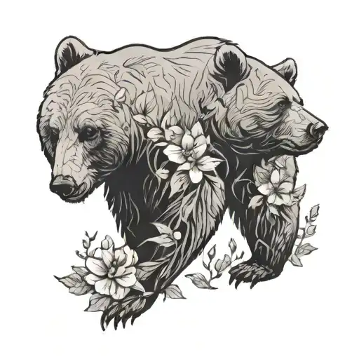 A Bear Silhouette Filled With Delicate Flower Details