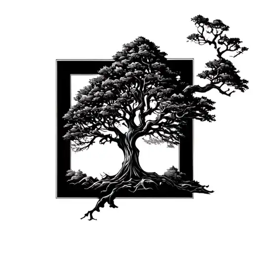 Fine Line Tree In A Square