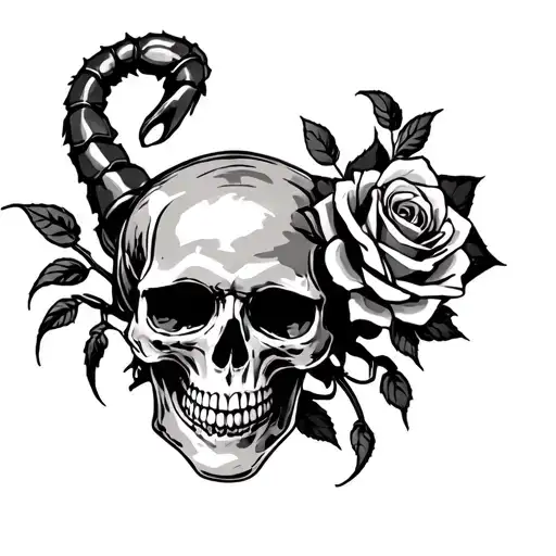 Skull And Rose With Scorpion