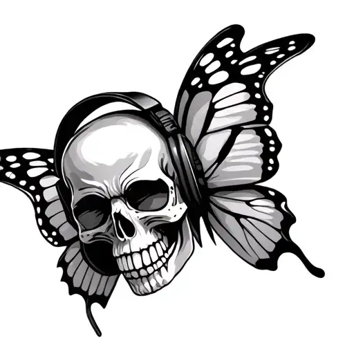 Butterfly Skull Wearing Headphones