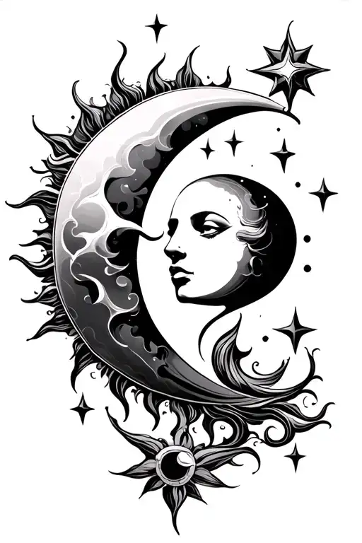 Sun Moon And Stars Surrounding