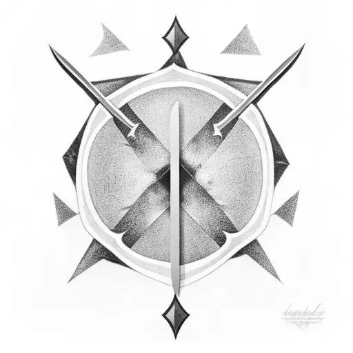 A Black And Grey Tattoo Of A Sunrise Transforming Into A Sword