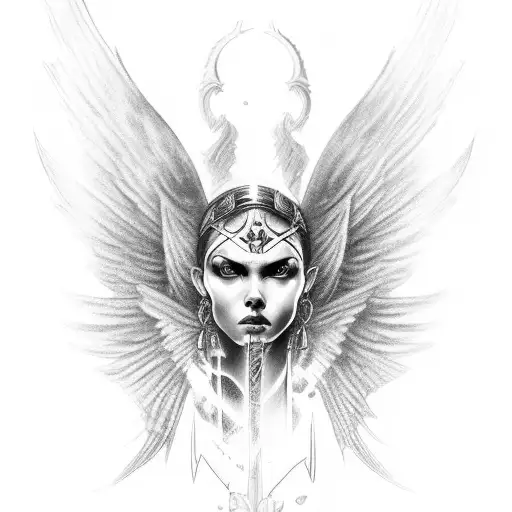 A Tattoo Of A Warrior Angel With Sword And Lighting