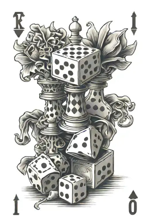 Dice Chess Pieces Playing Cards Arranged