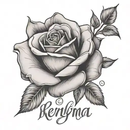 A Rose With The Name Kenya Guillen In Cursive Going Down The Pedical