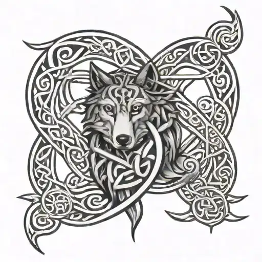 Celtic Love Knot Family Rune And Celtic Wolf Head