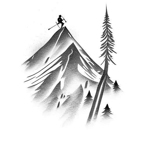 A Minimalist Tattoo Of A Skier Carving Down A Mountain Slope