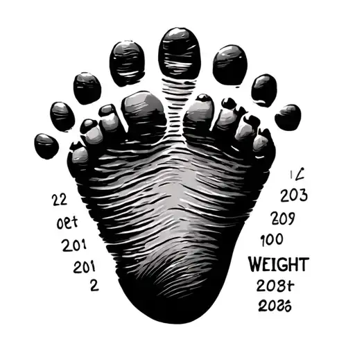 Baby Footprint With Date Of Birth And Weight On Foot With Coordinates On The Bottom
