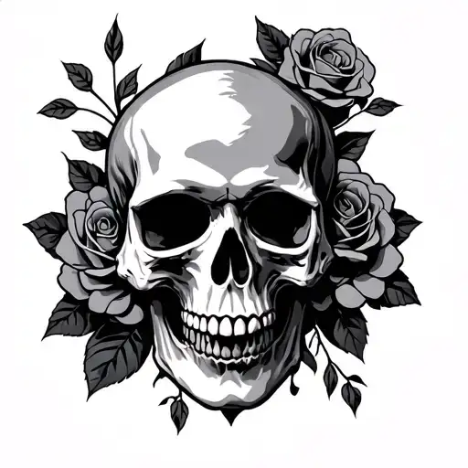 Skull And Roses Growing Tattoo