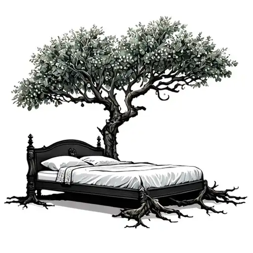 Wedding Bed In Large Olive Tree With Roots