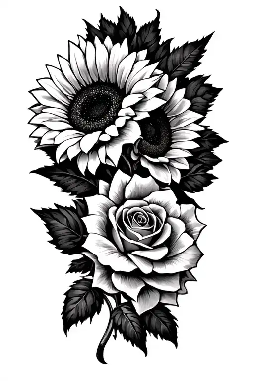 Sunflowers And Roses