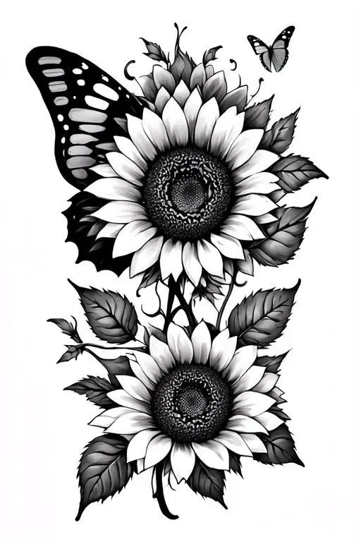 Sunflowers And Roses Butterfly