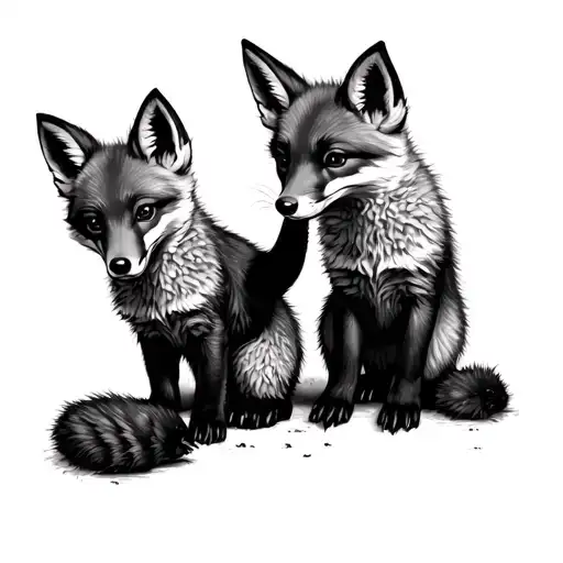 Five Fox Cubs Playing