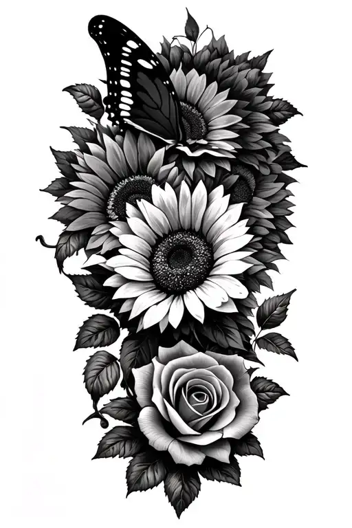Sunflowers And Roses Butterfly