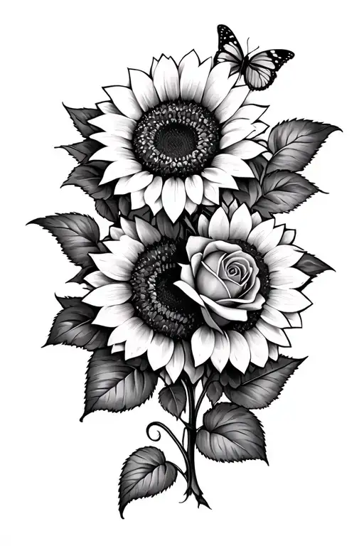 Sunflowers And Roses Butterfly