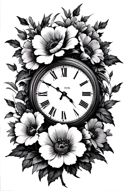 Flowers And Clock