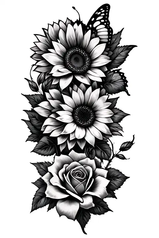 Sunflowers And Roses Butterfly
