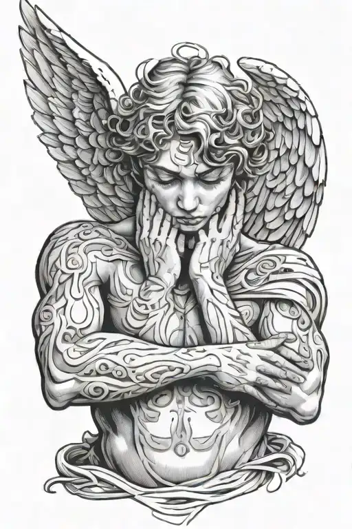 Angel Covering His Eyes With His Hands