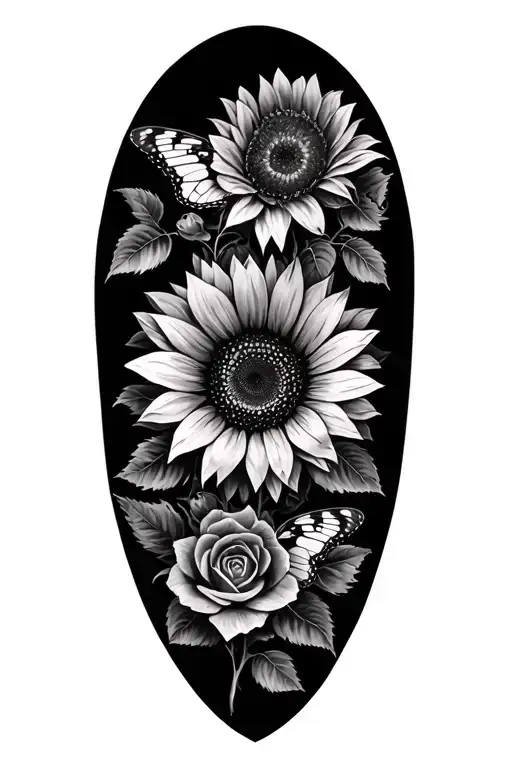 Sunflowers And Roses Butterfly