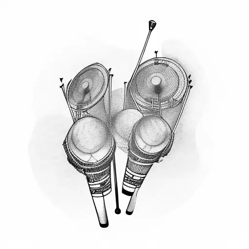 Drumsticks With Music Notes Around Them