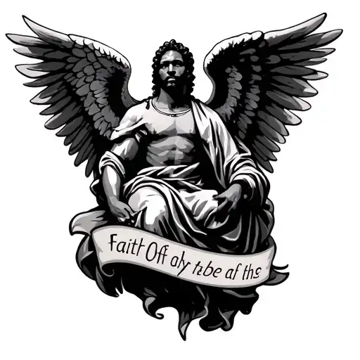 Black Man Angel With Faith Text
