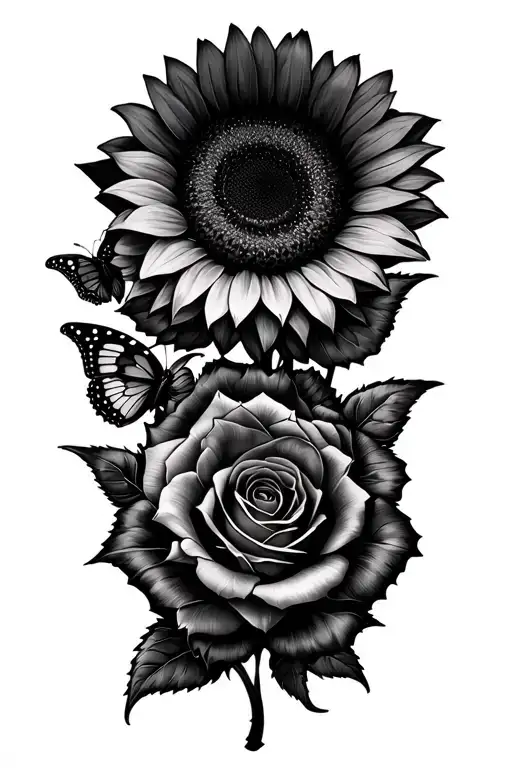 Sunflowers And Roses Butterfly
