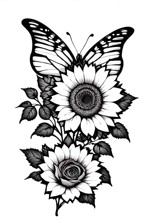 Sunflowers And Roses Butterfly
