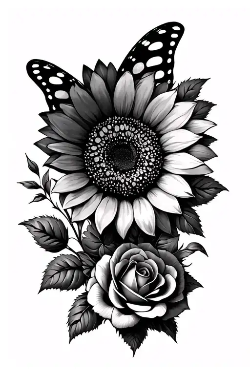 Sunflowers And Roses Butterfly