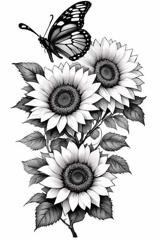 Sunflowers And Roses Butterfly