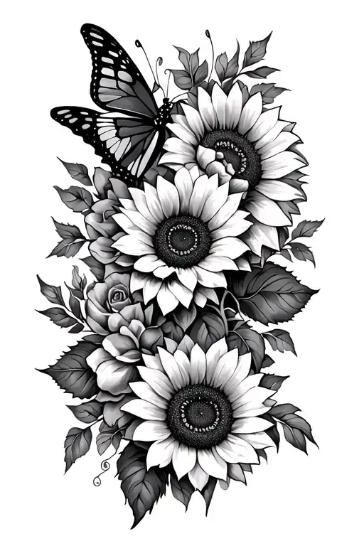 Sunflowers And Roses Butterfly
