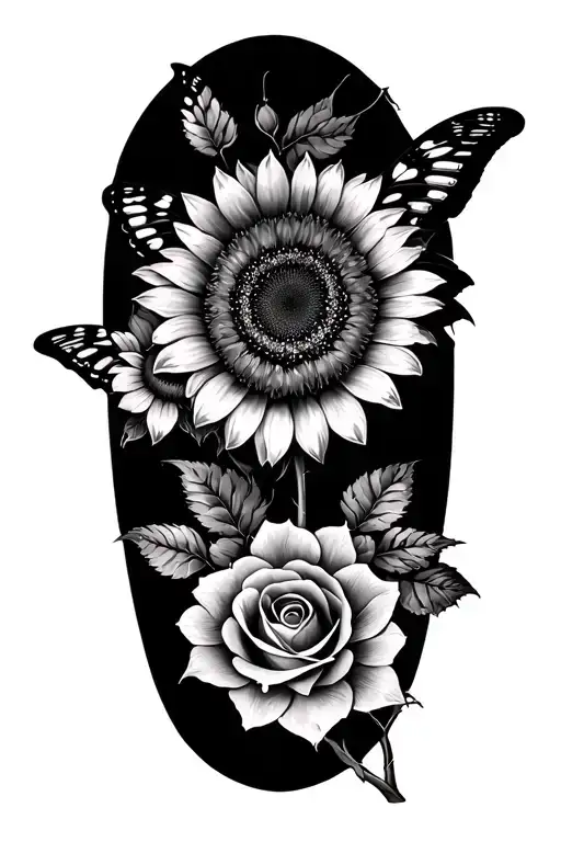 Sunflowers And Roses Butterfly