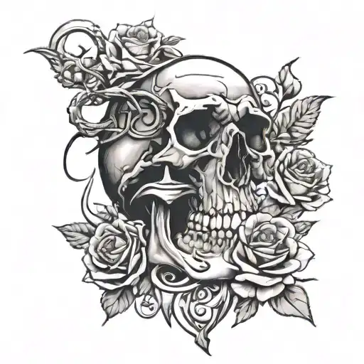 Underwater Skull Anchor & Roses Intertwined